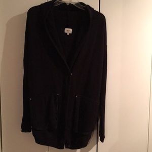 Aritzia black zip up hooded cocoon cardigan